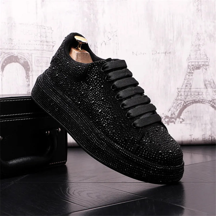 Luxury Fashion New Designer Charm Men's Lace Up Rhinestone Platform Causal Shoes Male All Match Sport Walking Runner Sneakers