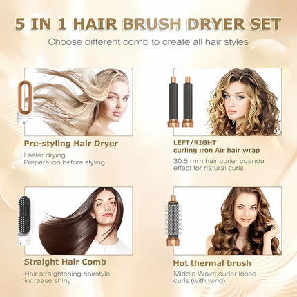 LUXLOCK 5-In-1 Hair Dryer Curling Iron Hot Air Comb Dyso Air Bag Hair Dryer Styling Tool Straightener Hairdressing Tool Gift