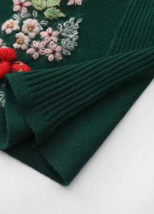 62-96cm Waist Fall Winter Long Skirts Women Elegant Handmade Embriodery Crochet Red Fruit Cashmere Wool Knitted Emerald Skirts PlatiNum