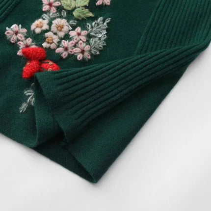 62-96cm Waist Fall Winter Long Skirts Women Elegant Handmade Embriodery Crochet Red Fruit Cashmere Wool Knitted Emerald Skirts PlatiNum