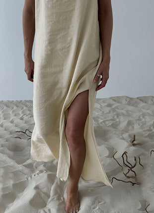 HiLoc Abito lungo bianco allentato casual Robe 2025 Nuovi abiti estivi con scollo a V per le donne Primavera senza maniche Vestaglie dritte Camicia da notte