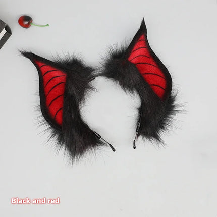 New Handmade Simulation Plush Furry Bat Ears Devil Sweetheart Halloween Bat Cosplay Pros Night Party Animals Hair Band Bat Wing