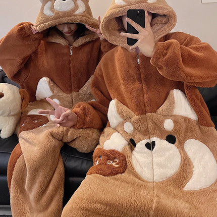DAIMELU cartoon pajamas men's winter coral fleece flannel thickened warm male loungewear suit sleepwear one set girl nightwear
