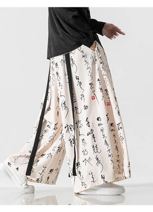 Pantaloni a gamba larga da uomo Ukiyo-e Stampa Pantaloni larghi in vita elastica Uomo Streetwear Giappone Samurai Pantaloni casual Pantaloni lunghi vintage