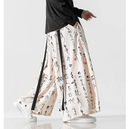 Pantaloni a gamba larga da uomo Ukiyo-e Stampa Pantaloni larghi in vita elastica Uomo Streetwear Giappone Samurai Pantaloni casual Pantaloni lunghi vintage