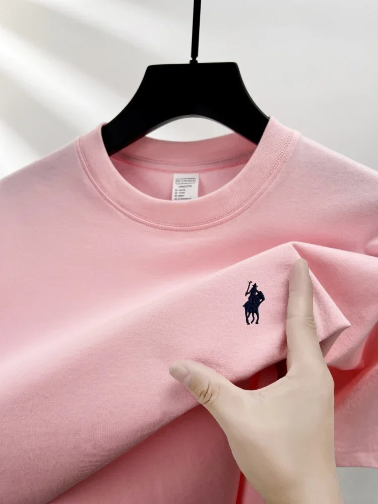 T-shirt da uomo girocollo manica corta in puro cotone 100% vendita calda marchio di lusso estate squisito ricamo pony top traspirante