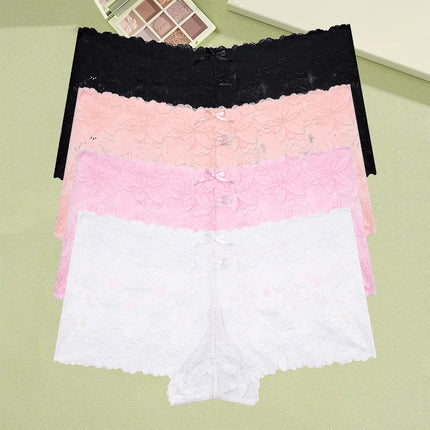 4Pcs/Set Women's Lace Panties Sexy Perspective Underwear Female Hollow Out Comfortable Underpants Low-Waist Breathable Lingerie