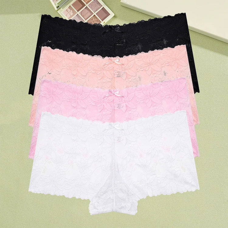 4Pcs/Set Women's Lace Panties Sexy Perspective Underwear Female Hollow Out Comfortable Underpants Low-Waist Breathable Lingerie