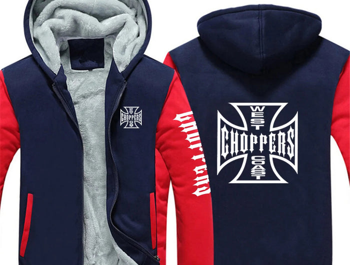 West Coast Choppers 2024 New Men's Hoodies Jacket Winter Thick Warm Fleece Zipper Hoodies Coat Casual Tracksuit Sportwear PlatiNum