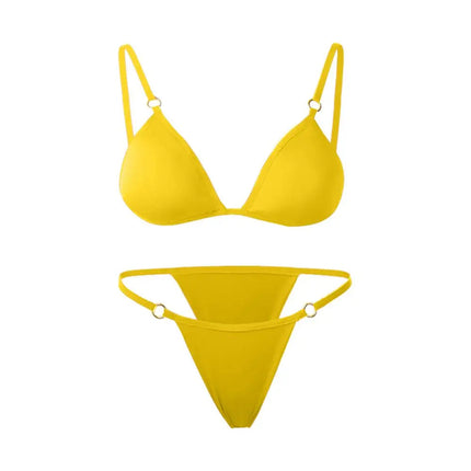 Costume da bagno bikini sexy da donna in tinta unita con fibbia in metallo decorato con costumi da bagno brasiliani per vacanze al mare platinumshop