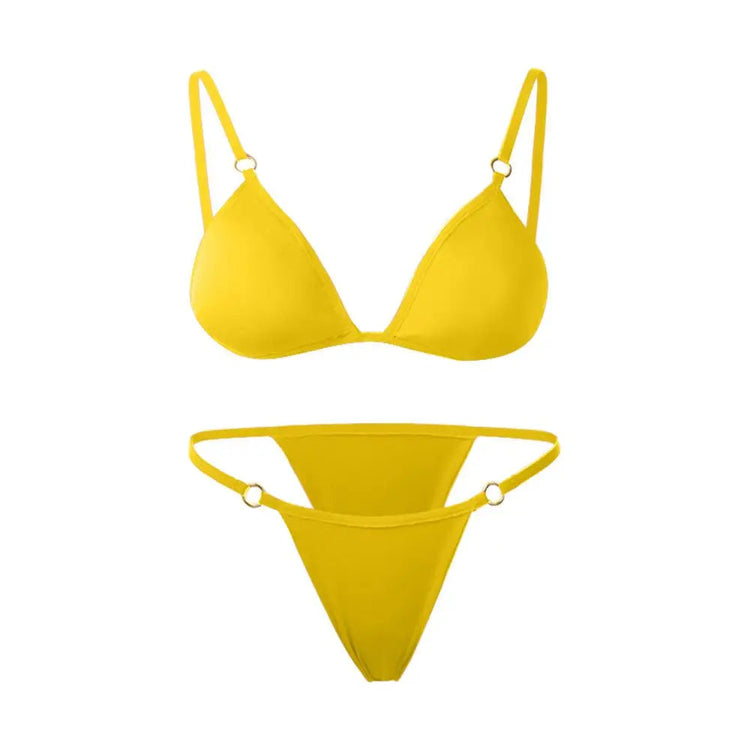 Costume da bagno bikini sexy da donna in tinta unita con fibbia in metallo decorato con costumi da bagno brasiliani per vacanze al mare platinumshop