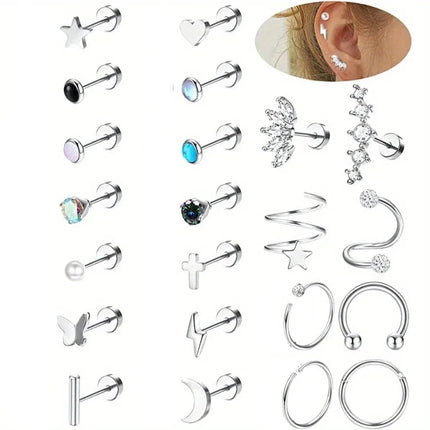 Drperfect 1pc orecchini chirurgici in acciaio inossidabile per donna uomo orecchini con retro piatto orecchini con cartilagine orecchini a cerchio con Piercing platinumshop