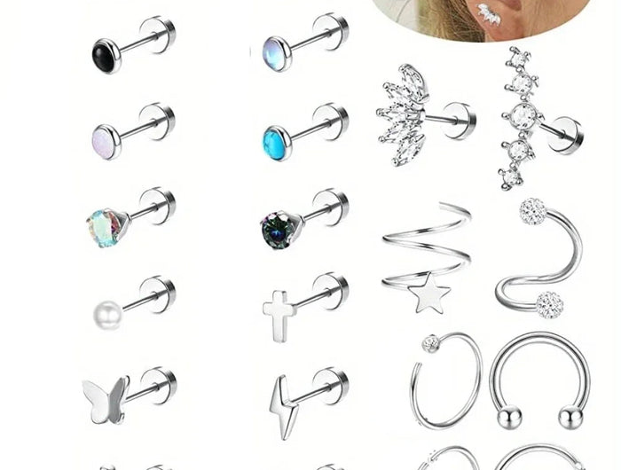 Drperfect 1pc orecchini chirurgici in acciaio inossidabile per donna uomo orecchini con retro piatto orecchini con cartilagine orecchini a cerchio con Piercing platinumshop
