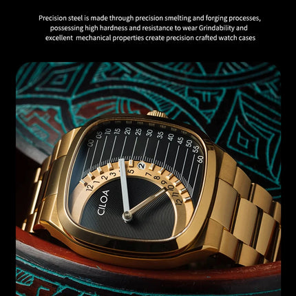 CILOA retro square watch men's light luxury gift 2025 new stainless steel strap gold waterproof men quartz watch brand authentic