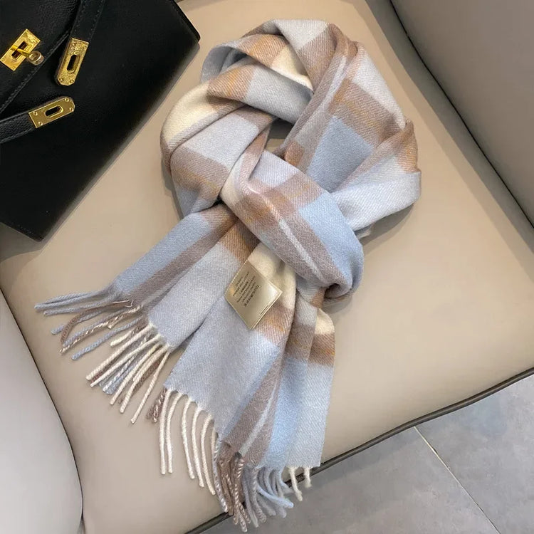 High Quality 100% Pure Wool Scarf Women Classic Chic  Autumn Winter Colorful Plaid Tassel Warm Muffler Female Thermal Shawl Lady