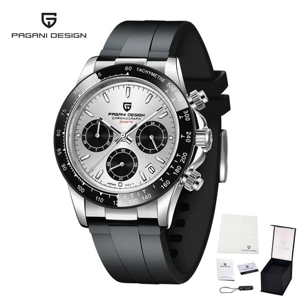 PAGANI DESIGN Cronografo da uomo Orologio da polso al quarzo di lusso in oro rosa 40mm Quadrante blu ghiaccio Vetro zaffiro 100M Impermeabile Cinturino in caucciù Orologio sportivo da uomo per uomo Reloj Hombre+GIFT BOX