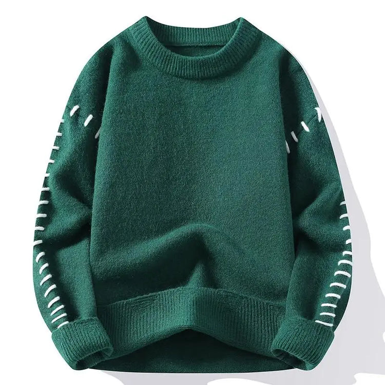 Solid Color Trendy Loose Knit Sweater With Coarse Yarn Weaving Pattern For Autumn And Winter Men's Top And Street Pullover