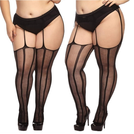 NEWJOINFUN Plus Open Crotch Pantyhose Large Fishnet Stockings Black Thigh High Stockings Garter Tights for Women Oversized XXXXL