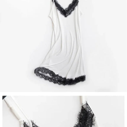 Abbigliamento primavera/autunno da donna 23% seta di gelso naturale allentato scollo a V pizzo slip camicia da notte tinta unita sexy abito base lavorato a maglia