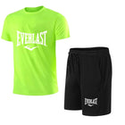 EVERLAST T-shirt e pantaloncini da uomo, set da 2 pezzi, abbigliamento sportivo per il tempo libero, a maniche corte, per jogging, palestra, con stampa del marchio platinumshop