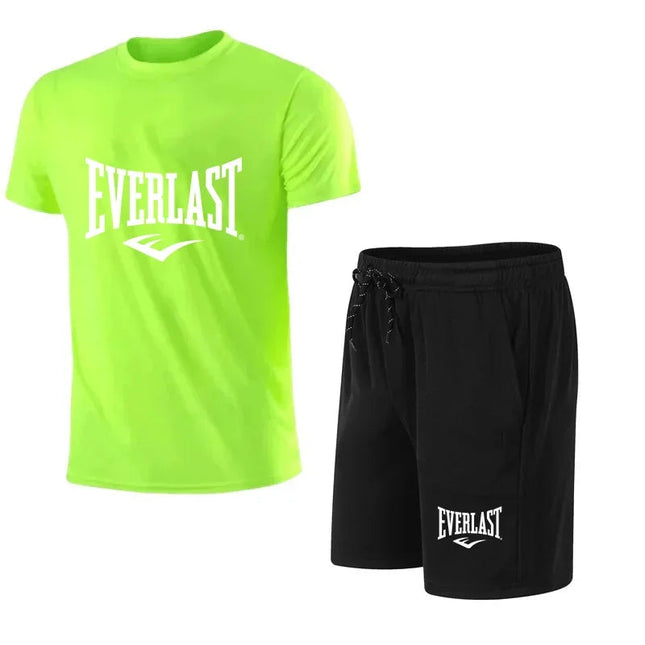 EVERLAST T-shirt e pantaloncini da uomo, set da 2 pezzi, abbigliamento sportivo per il tempo libero, a maniche corte, per jogging, palestra, con stampa del marchio platinumshop