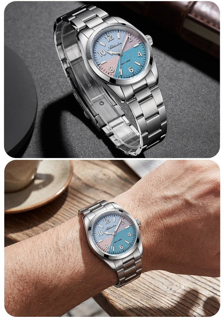 ADDIESDIVE Watch Men 2026 New 36mm Quartz Wristwatch AD2555 Sapphire 100m Waterproof BGW9 Luminous 316L Stainless Steel Watches