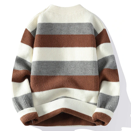 Men's Fashion stripe pattern Sweaters Autumn/Winter Loose Knittwear Men sweater youth Thick Warm patchwork pullovers Top