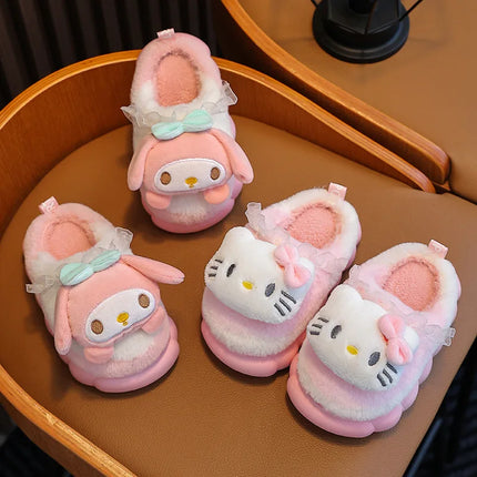 Winter Family Plush Slippers, Parent-Child Match Cartoon Indoor Home Shoes, Cozy Cotton-Lined Non-Slip Slides for All Ages