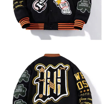 Spring Autumn Cool Stylish Men's Instagram High street Fashion Brand Embroidery Baseball Jacket Men's Women's Vintage Loose Coat