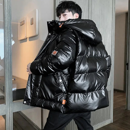 Casual Men's Thickened Parka Windproof Fashion Shiny Coats Men Hood Warm Hip HOP Winter Overcoat Men's Cotton-padded Parkas