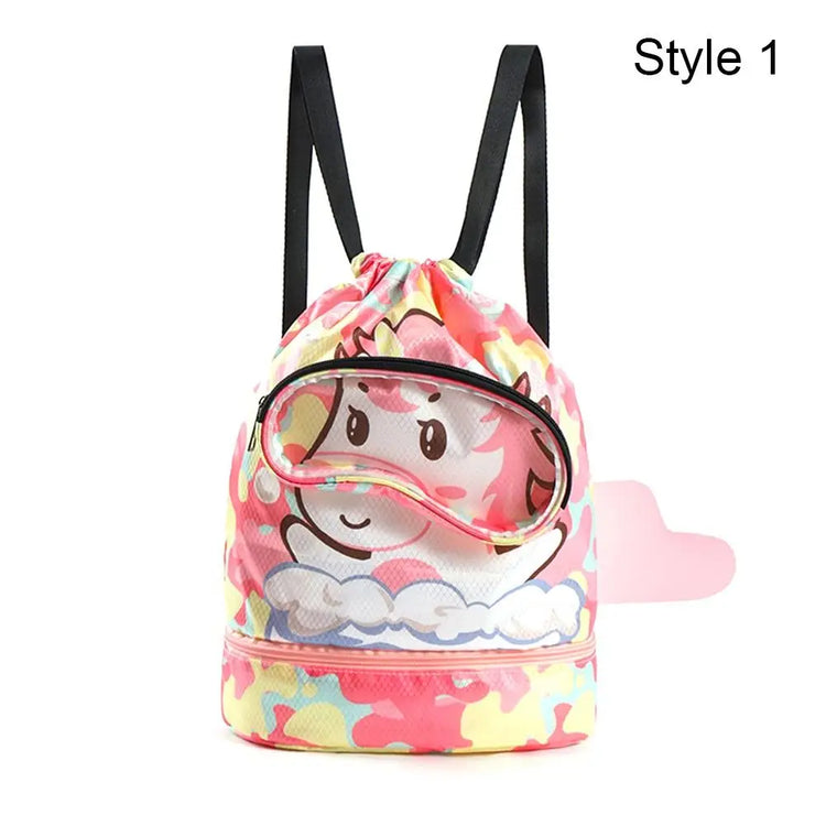 Borsa da spiaggia con coulisse per bambini con separazione asciutta e bagnata, impermeabile, regolabile, per sport, nuoto, viaggi, fitness, spiaggia, borsa da nuoto per bambini