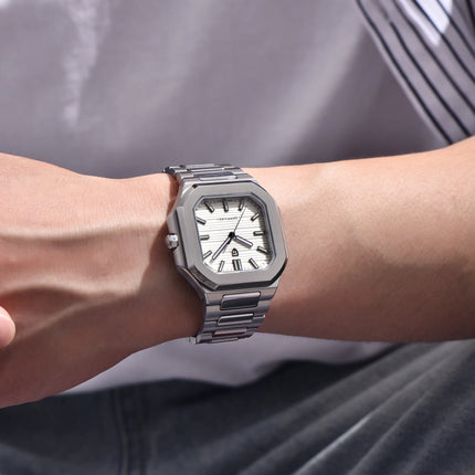 PAGANI DESIGN 37MM Orologio al Quarzo di Alta Gamma, Quadrato, Semplice ed Elegante, con Cristallo Zaffiro, Cassa in Acciaio Inossidabile, Regalo per Uomo