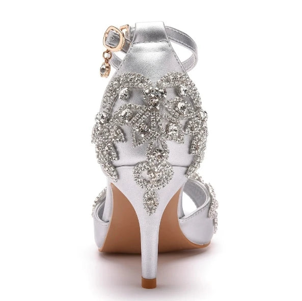 Sandali da donna di qualità femminile strass PU 7CM tacchi sottili cinturino con fibbia scarpe da donna in stile coreano vestito blu cielo maturo