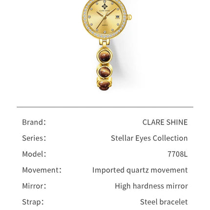 Orologio da donna CLARE SHINE Brand 7708, elegante orologio al quarzo di lusso, impermeabile, con datario, collezione Stellar Eyes. platinumshop