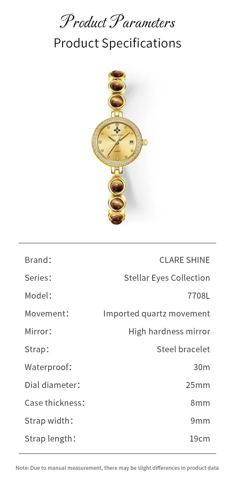 Orologio da donna CLARE SHINE Brand 7708, elegante orologio al quarzo di lusso, impermeabile, con datario, collezione Stellar Eyes. platinumshop