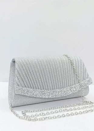Borsa Clutch Plissettata con Strass, Pochette da Sera Scintillante con Cristalli, Elegante Borsetta da Donna per Cerimonie, Matrimoni e Feste Formali