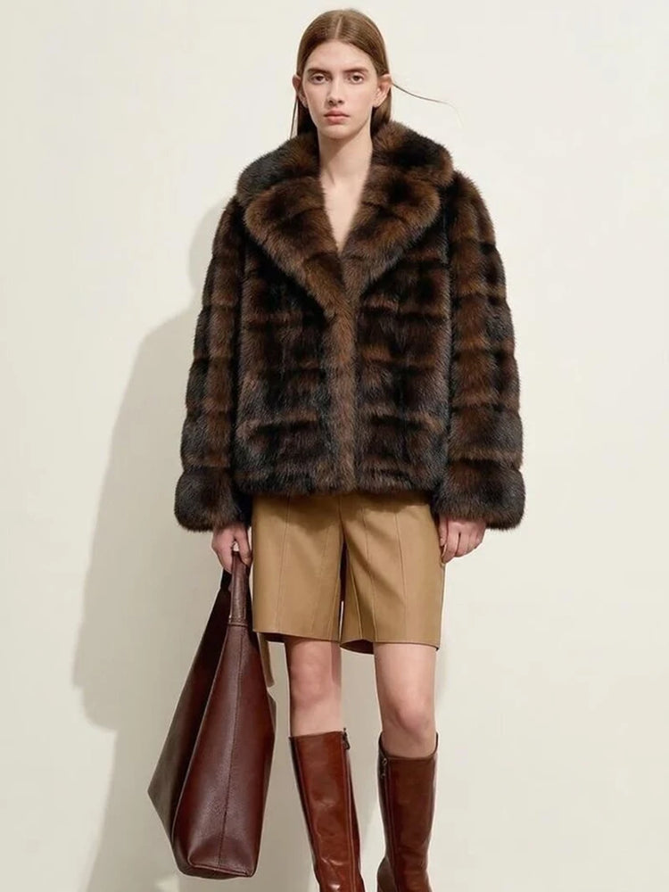 ZADORIN Luxury Woman Brown Mink Fur Coats Elegant Long Sleeve Fluffy Warm Faux Fur Coat Woman Loose Fur Jacket Winter Outerwears