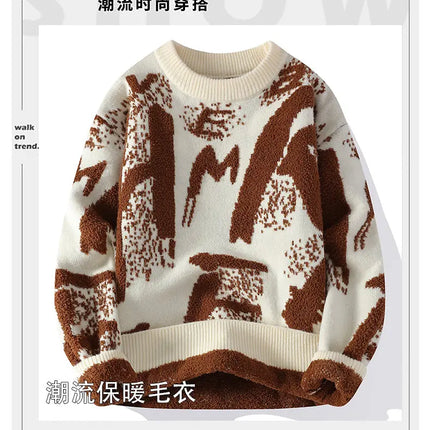 Autumn Winter Men Knitted Sweater Panda Printing Casual Round Neck Pullovers Sweater Designer Quality Men Clothing Jumper