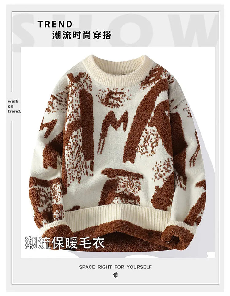 Autumn Winter Men Knitted Sweater Panda Printing Casual Round Neck Pullovers Sweater Designer Quality Men Clothing Jumper