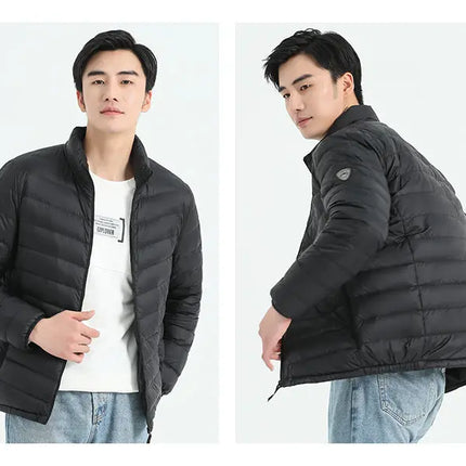 90 White Duck Down Men's Light and Warm Down Jacket with a Stand-Up Collar, Fashionable and Versatile Autumn and Winter Coat