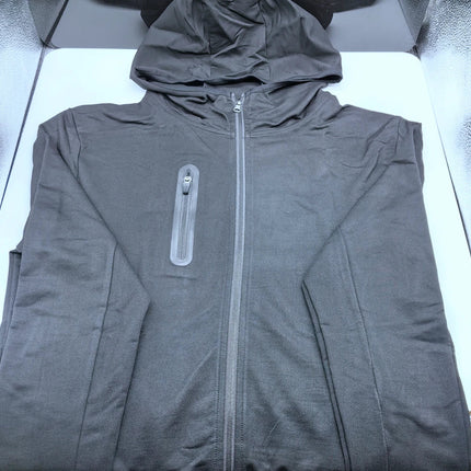 Men's Cotton Training Sets Gym Sportswear Zipper Hoodie Casual Sports Hooded 2-piece Top with Pants Black Sweatshirts Sweatpants PlatiNum
