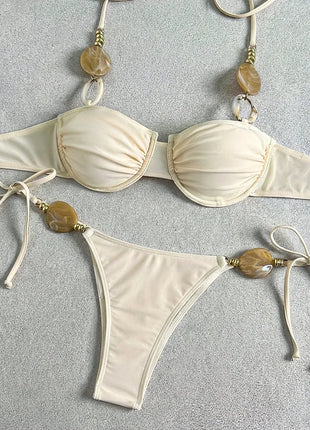 Micro Bikini 2026 Push Up Donna Costumi da Bagno Sexy Set Bikini String Thong Biquini Monokini Tinta Unita Abbigliamento da Spiaggia