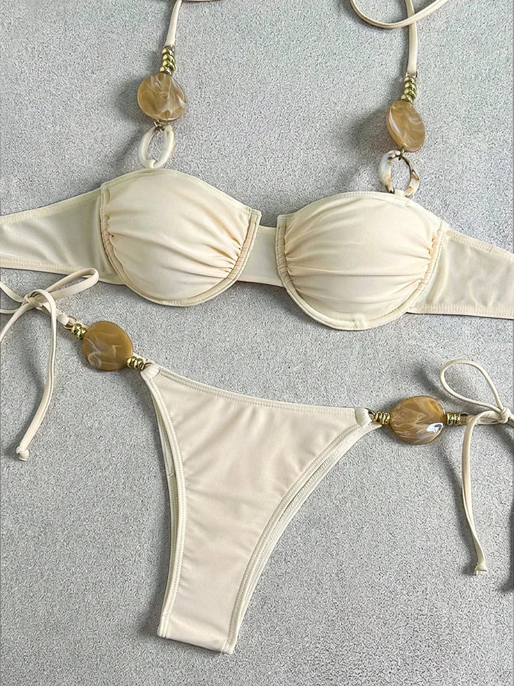 Micro Bikini 2026 Push Up Donna Costumi da Bagno Sexy Set Bikini String Thong Biquini Monokini Tinta Unita Abbigliamento da Spiaggia