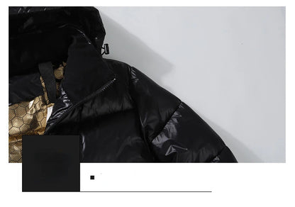 2024 Winter Warm Jacket Men's Trendy Brand Black Gold Bright Waterproof Warm Parka Short Women's Casual Down Cotton Padded Coat