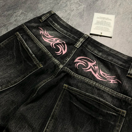 Women's Denim Jeans Wide Leg Long Pants High Waist Straight Hole Pants Y2k Streetwear Print Mom Jeans Casual Loose 2025