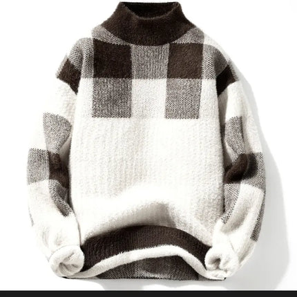 2023 Winter/Autumn Mink velvet High-Quality Fashion Trend Plaid Pattern Sweater Men Casual Loose Warm Sweaters Men Comfortable