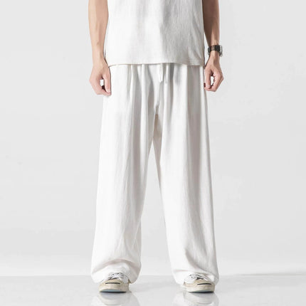 Pantaloni da uomo in cotone e lino, comodi, traspiranti, con elastico in vita, pantaloni da uomo in tinta unita, casual, stile Harajuku, pantaloni larghi a gamba dritta