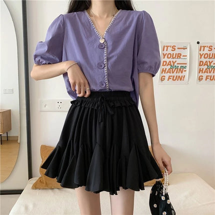 Abito da ballo estivo Minigonne bianche Donna 2024 Casual Vita alta Ruffles Faldas Fiocco coreano Harajuku Y2k Micro Gonna da tennis Nero