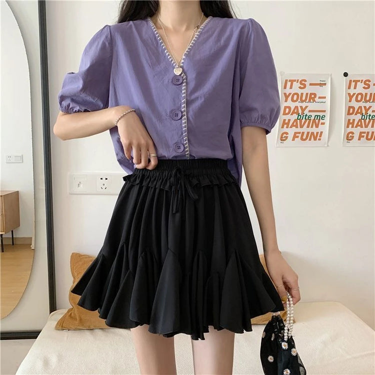 Abito da ballo estivo Minigonne bianche Donna 2024 Casual Vita alta Ruffles Faldas Fiocco coreano Ha