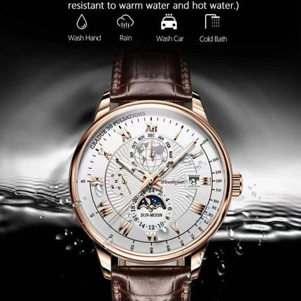 Orologio da uomo di lusso cronografo impermeabile modello fasi lunari orologio da polso da uomo luminoso in pelle orologi al quarzo da uomo orologio Casual platinumshop